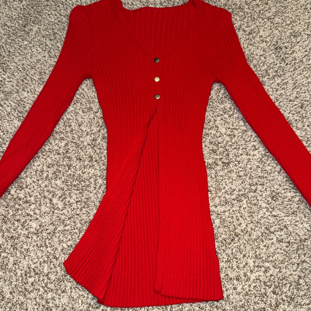 Commense Vibrant Red Ribbed Top